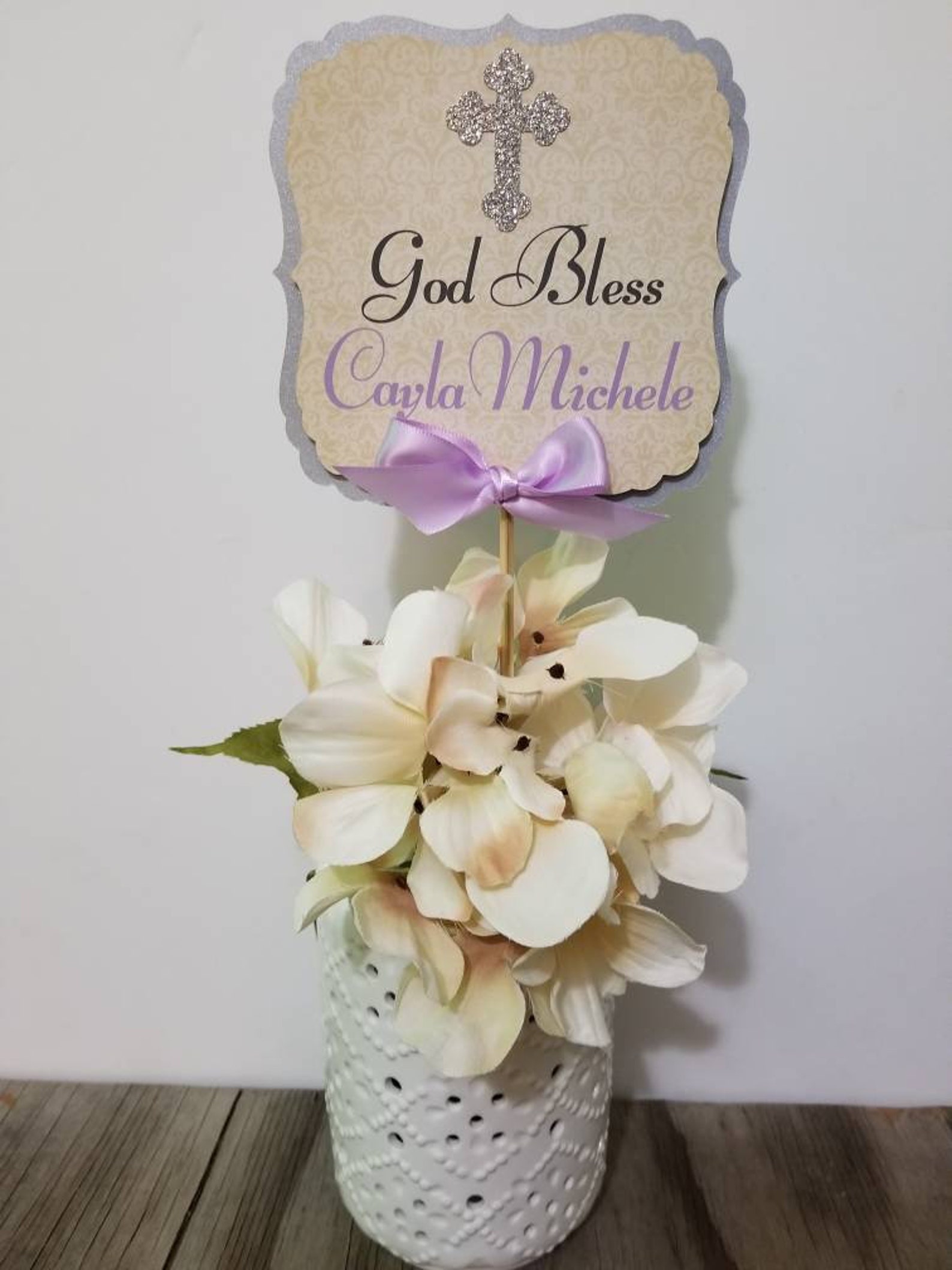 Lavender Baptism Girl Centerpiece-girl Communion - Etsy