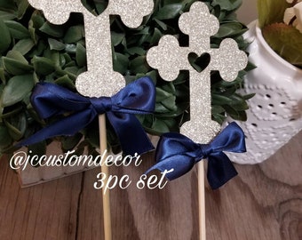 Glitter cross centerpiece heart cross picks-Baptism centerpiece-glitter cross Centerpiece-glitter cross cut-Baptism God Bless picks-baptism