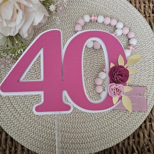 40th Birthday cake topper-40th Flower Cake topper-40th Birthday Topper-Any age flower cake topper-Flower Birthday Cake topper-Age 40 Topper