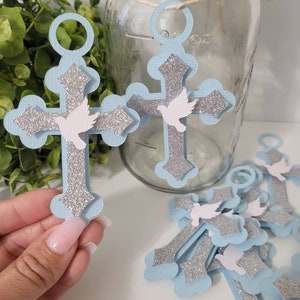 Baptism centerpiece tags-cross tags-cross centerpieces-crosses-communion cross centerpiece-cross jar tags-cross diy-bautizo centerpiece