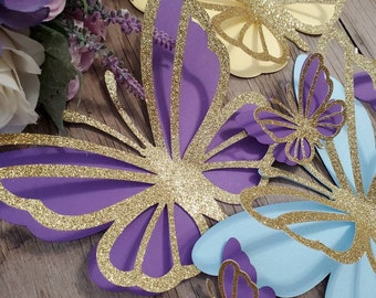 6pc 3d Glitter Butterfly wall art decor-Butterfly die cuts-Gold silver butterflies 3d-Paper butterflies-nursery butterflies-large butterfly