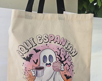 Aqui Espantan Halloween Cute tote bag-Aqui espantan tote-Spanish Halloween Pan dulce tote bag-Funny Halloween spanish tote bag-Ghost tote