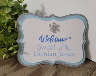 Welcome baby snowflake diaper cake tag-Snowflake diaper cake sign-Snowflake winter baby diaper tag-Snowflake winter theme baby shower-baby