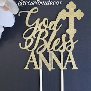Baptism Christening Cake Topper-God Bless Cake Topper-Baptism Glitter Cake Topper-Cross Cake Topper-Baptism Cake Topper Girl Boy