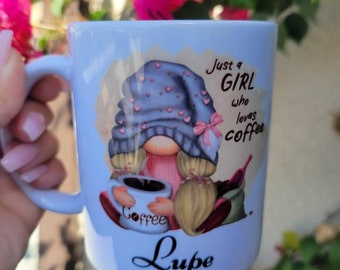 Gnome cute coffee mug-Gnome mug-Gnome girl coffee mug-Girl gnome coffee mug-Just a girl who loves coffee gnome mug-Gnome mug gift-Gnome cup