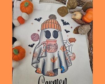 Cafecito Ghost Spooky Tote Bag-Halloween Cafecito Ghost tote bag-Personalized Halloween tote bag-Mexican Ghost Cafecito Tote bag-Spooky tote