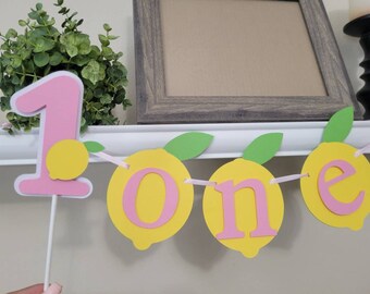 One Lemonade girl banner-One pink lemonade banner-Lemon highchair banner-One Lemon banner-Lemon theme banner-Lemon birthday-Lemonade party