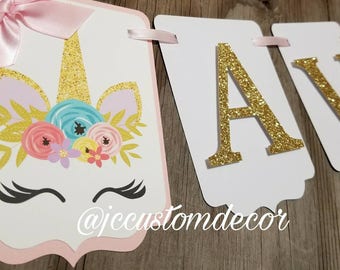 Unicorn One Banner-Unicorn Theme Banner-Unicorn face banner-Unicorn birthday banner-Unicorn Highchair banner-one unicorn highchair banner