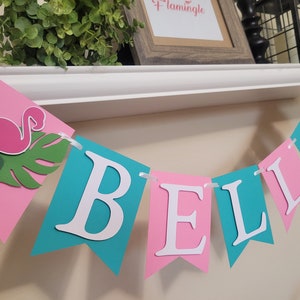 Flamingo Birthday Name Banner-Flamingo Tropical Party Banner-Tropical Girl Birthday Flamingo Banner-Let&#39;s Flamingle banner-Let&#39;s Flamingle