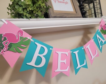Flamingo Birthday Banner, Tropical Flamingo Party Decor, Personalized Name Banner, Luau Birthday Banner, Pool Party Decorations, Summer