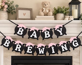 Baby Brewing  baby shower banner-Halloween theme  baby shower Banner, Spooky First Birthday Decor banner-Spooky one banner-A baby is Brewing
