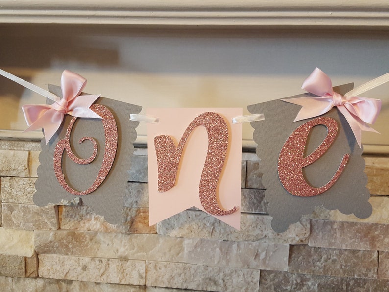 Pink Gold Pink Silver One Banner-Pink Silver Gold Highchair Banner-One Girl Highchair Banner-Gold Silver One Banner-Girl Pink Banner-One
