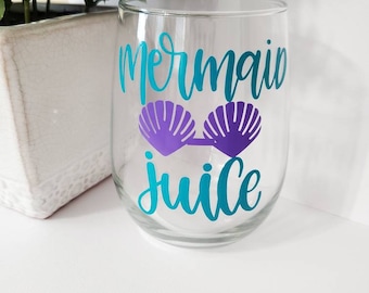 Mermaid wine glass-Mermaid under the influence wine glass-mermaid juice wine glass-mermaid wine glass gift-seashell wine glass-seashell