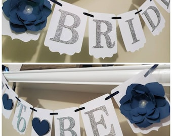 Bride To Be Banner-Bride to be flower banner-Miss To Mrs Banner-wedding banner-bridal banner-bridal shower banner-navy blue bridal banner