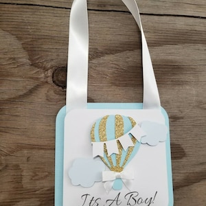 Up And Away Hot Air Balloon Door sign-Its A Boy Girl Hot air balloon door sign-Its a boy girl up up away-Up up away baby shower door sign