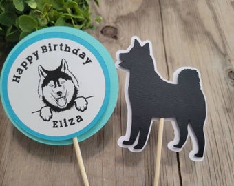 Husky Birthday theme centerpiece-Husky birthday-Husky Dog centerpiece picks-Happy Birthday Husky picks-Husky Party decor-Husky Birthday