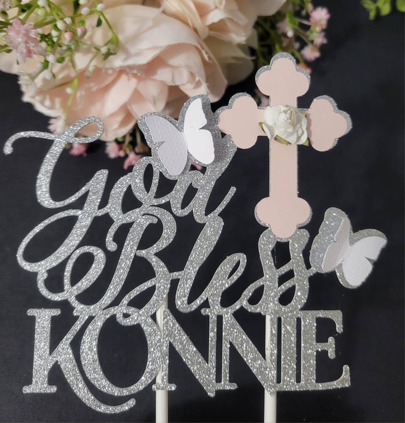 Girl God Bless Baptism Cake Toppergirl Cross Baptism Cake Etsy