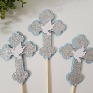 Glitter cross centerpiece-Cross boy girl centerpiece-Baptism cross centerpiece-Baptism Centerpiece-God Bless Cross centerpiece-cross picks