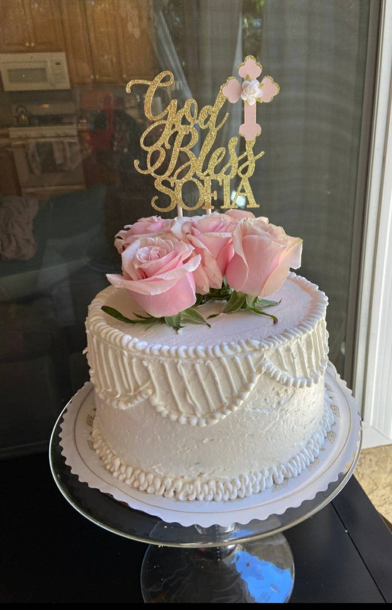 Girl God Bless Baptism Cake Toppergirl Cross Baptism Cake Etsy