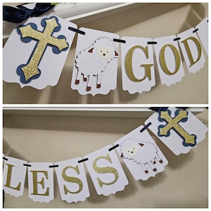 Baptism Boy Girl Banner-Baptism Banner-Baptism Decorations-First Communion Banner-Mi Bautizo Banner-God Bless Banner-Baptism Lamb Sheep