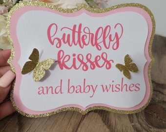 Butterfly kisses and baby wishes diaper cake tag sign-Butterfly kisses diaper tag-Butterfly diaper cake sign tag-Butterfly kisses Decor