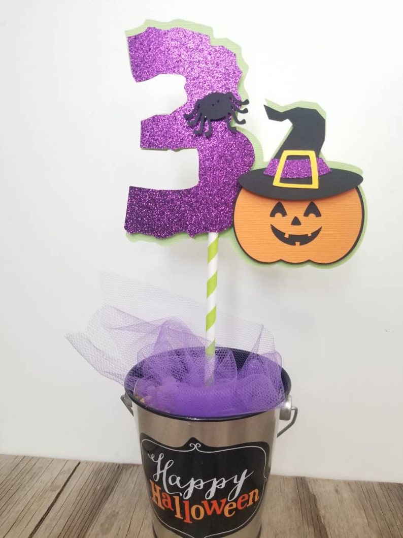 Halloween age centerpiece-Halloween age centerpiece-Jack o lantern birthday centerpiece-Halloween party-Halloween theme birthday-Age topper image 4