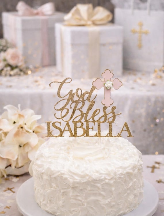 Girl God Bless Baptism Cake topper-Girl Cross Baptism cake topper-God bless cake topper-Girl Baptism cake topper-God Bless cake topper-cross