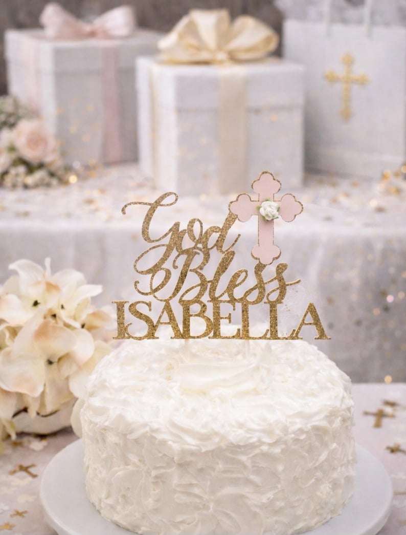 Girl God Bless Baptism Cake topper-Girl Cross Baptism cake topper-God bless cake topper-Girl Baptism cake topper-God Bless cake topper-cross image 1