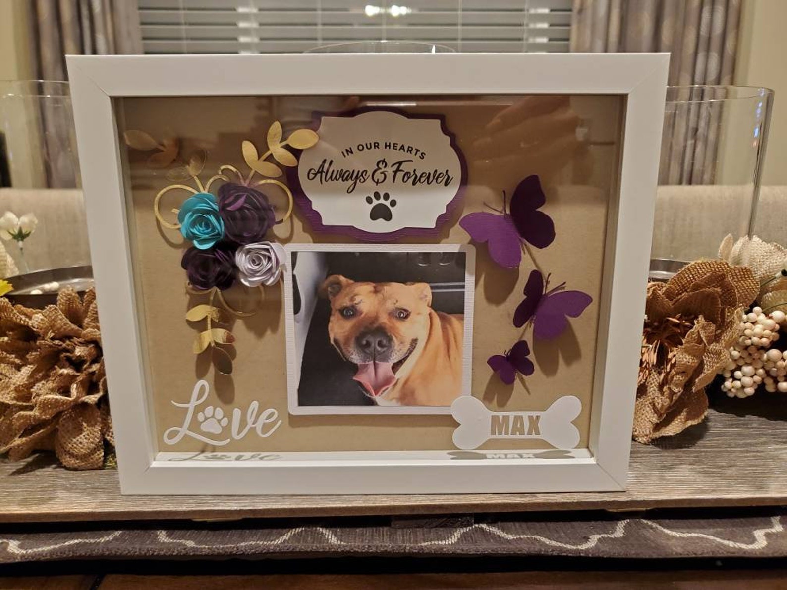 Pet photo flower memorial shadow boxDog photo shadow boxPet Etsy