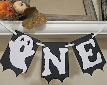 One Ghost boy girl highchair banner-One ghost birthday banner-One Halloween theme boy girl banner-Ghost one banner-Spooky one banner-Spooky