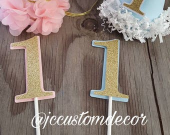 One Gold Silver Cake Topper-One Cake Topper-First Birthday Boy Girl Cake topper-Smash cake one topper-Birthday Gold Silver Topper-One