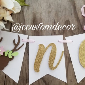 One Woodland Deer girl banner-Woodland theme girl banner-Deer Antler one girl banner-Deer Antler banner-One girl Deer banner-Woodland theme