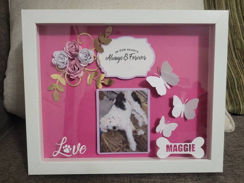 Pet Photo Flower Memorial Shadow Boxdog Photo Shadow Boxpet Etsy