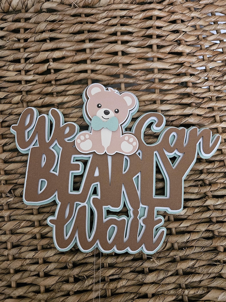 We can bearly wait cake topper-Baby bear shower cake topper-Teddy theme baby shower cake topper-Baby bear topper-We can bearly wait shower Mint