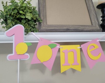 One Lemonade girl banner-One pink lemonade banner-Lemon highchair banner-One Lemon banner-Lemon theme banner-Lemon birthday-Lemonade party