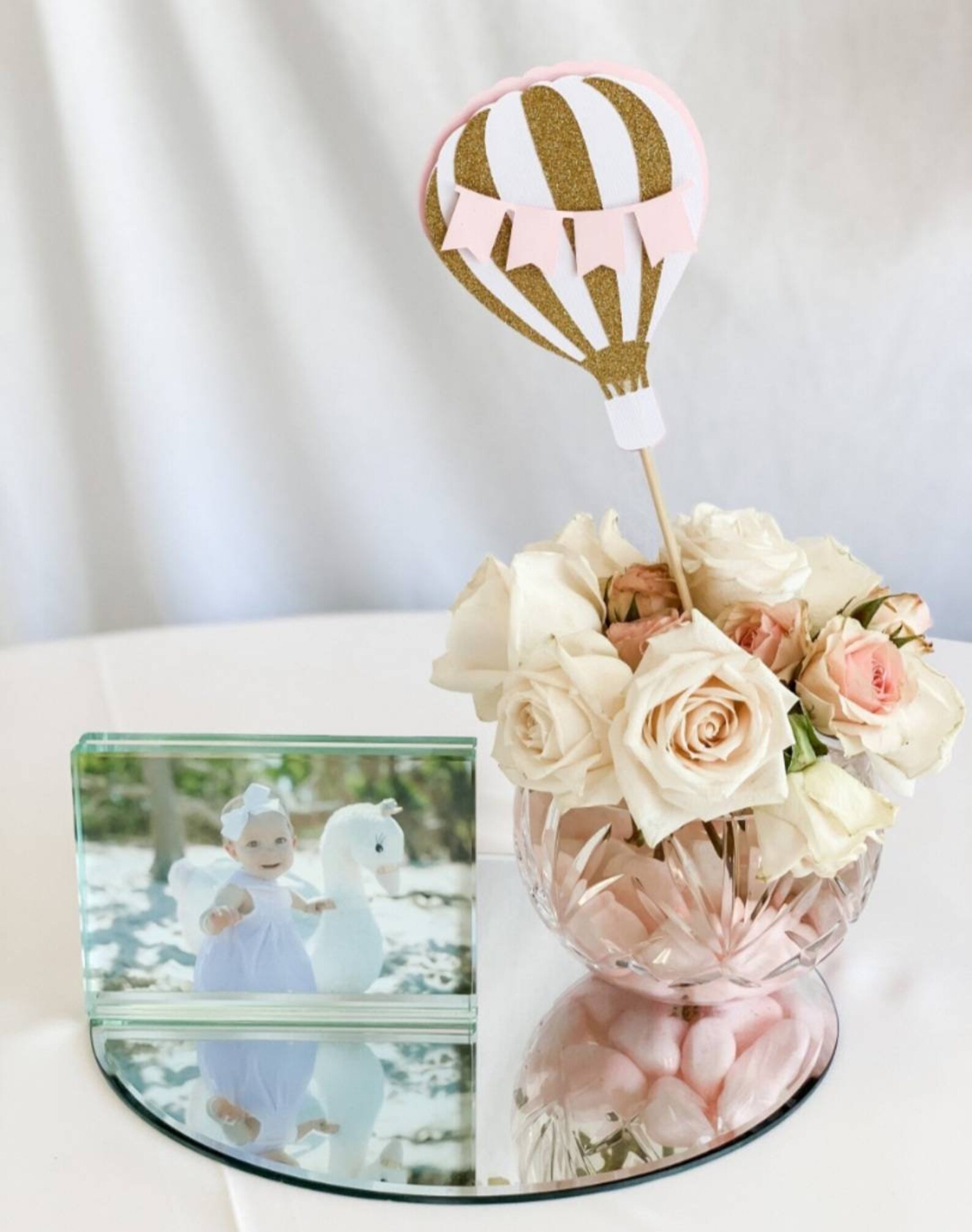 Creative Converting Up, Up & Away Centerpiece Kit - Honeycomb Base With Hot Air Balloon Design For Baby Showers