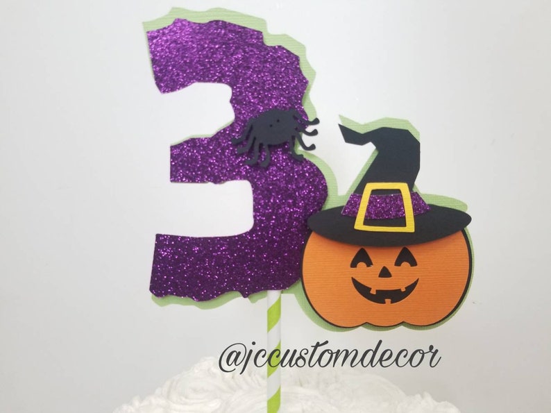 Halloween age centerpiece-Halloween age centerpiece-Jack o lantern birthday centerpiece-Halloween party-Halloween theme birthday-Age topper image 1