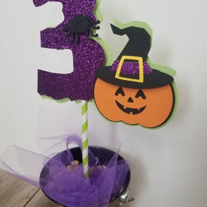 Halloween age centerpiece-Halloween age centerpiece-Jack o lantern birthday centerpiece-Halloween party-Halloween theme birthday-Age topper image 7