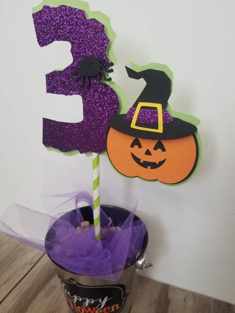 Halloween age centerpiece-Halloween age centerpiece-Jack o lantern birthday centerpiece-Halloween party-Halloween theme birthday-Age topper image 7