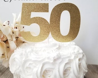 50th Birthday Cake Topper, Gold Glitter Number 50 Topper, Fifty Birthday Cake Decor, Milestone Birthday Decorations, Age 50 Party Decor