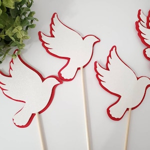 White dove centerpiece-Dove centerpiece-Baptism dove centerpiece-Dove picks-Baptism dove picks-dove picks-white glitter dove picks-doves