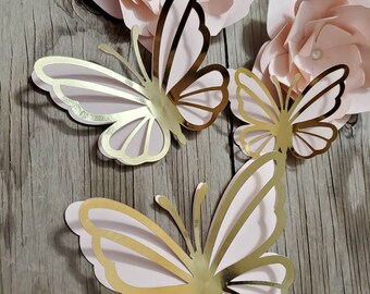 6pc gold butterflies nursery decor-foil 3d butterfly-butterflies wall art-butterfly table decor-paper butterfly-3d paper butterflies nursery