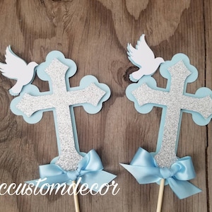 Baptism Boy Cross Dove Centerpiece-Communion Centerpiece-Baptism Centerpiece-Cross Dove Centerpiece-Christening Cross Dove Centerpiece-Cross