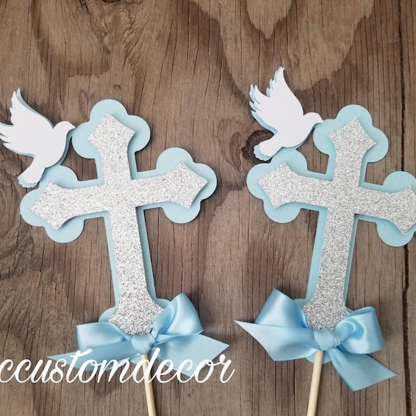 Baptism Boy Cross Dove Centerpiece-Communion Centerpiece-Baptism Centerpiece-Cross Dove Centerpiece-Christening Cross Dove Centerpiece-Cross