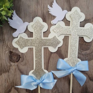 Baptism Boy Girl Cross Dove Centerpiece-Boy Communion Centerpiece-Baptism Centerpiece-Cross Dove Centerpiece-Christening boy girl cross pick