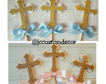 Boy Girl Cross Centerpiece-Cross Centerpiece-Baptism Cross Centerpiece-First Communion Cross Centerpiece-Cross Baptism-Set of 3