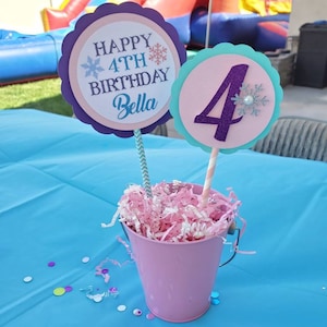 Frozen Birthday centerpiece picks-4th birthday party-age four centerpiece-Snowflake centerpiece-Winter wonderland pick-frozen inspired picks