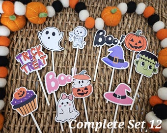 Halloween Cupcake toppers-Spooky party decorations-Ghost Pumpkin Boo Picks-Spooky Halloween Cupcake toppers-Boo bash toppers-Spooky Toppers