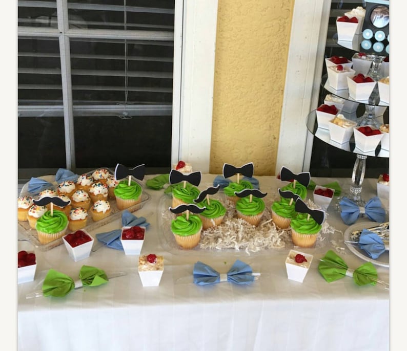 Bowtie Mustache Stache Cupcake Toppers-Little Man Cupcake Toppers-Little Man Baby Shower Birthday Cupcake Toppers-In your colors-Little man