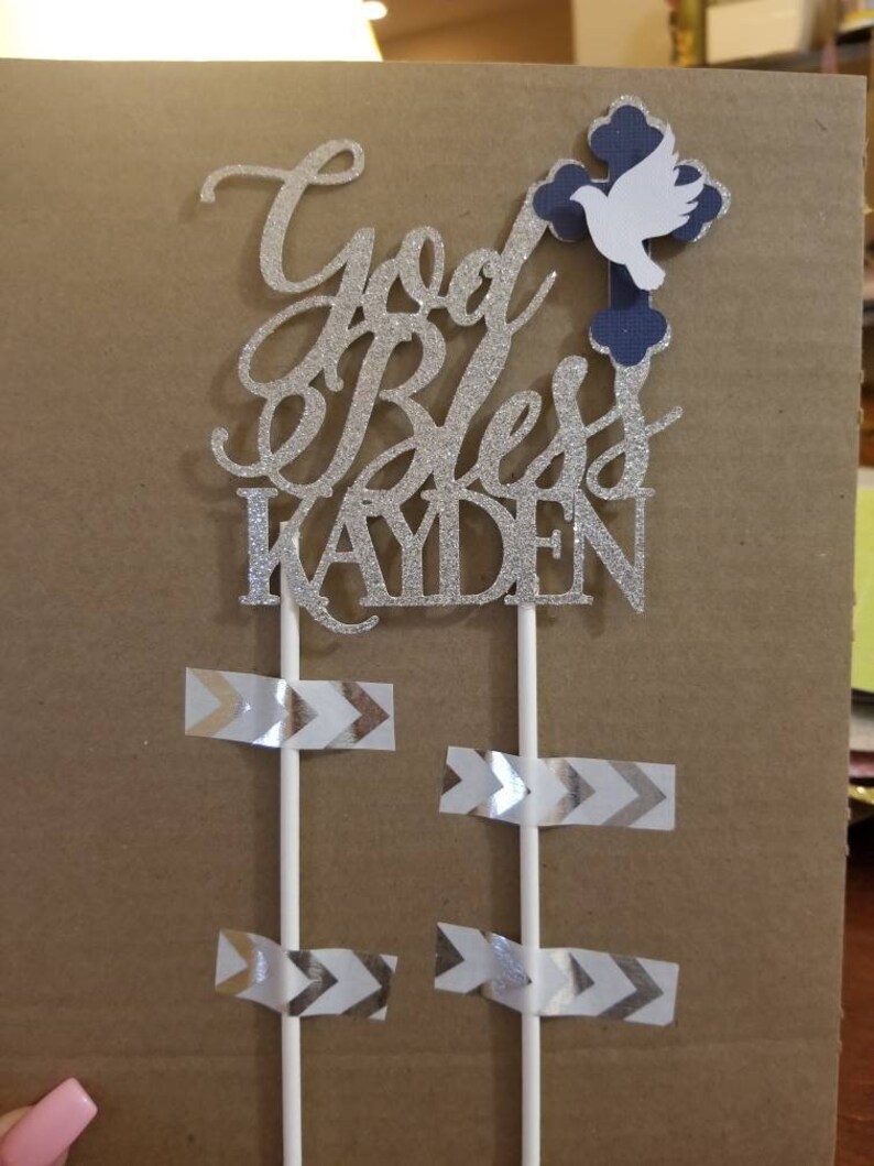 Boy God Bless Baptism Cake Topperboy Dove Cross Baptism Cake Etsy
